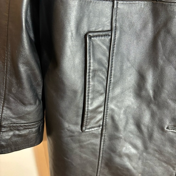 DANIER Sz L Long Line Button Closure Leather Jacket With Pockets and Funnel Neck - Picture 2 of 11